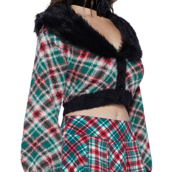 Sugar Thrillz Holiday Party Plaid Cardigan - Size S - Picture 9 of 9